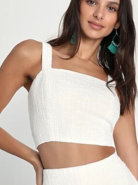 Lulus Elevated Attitude White Tweed Crop